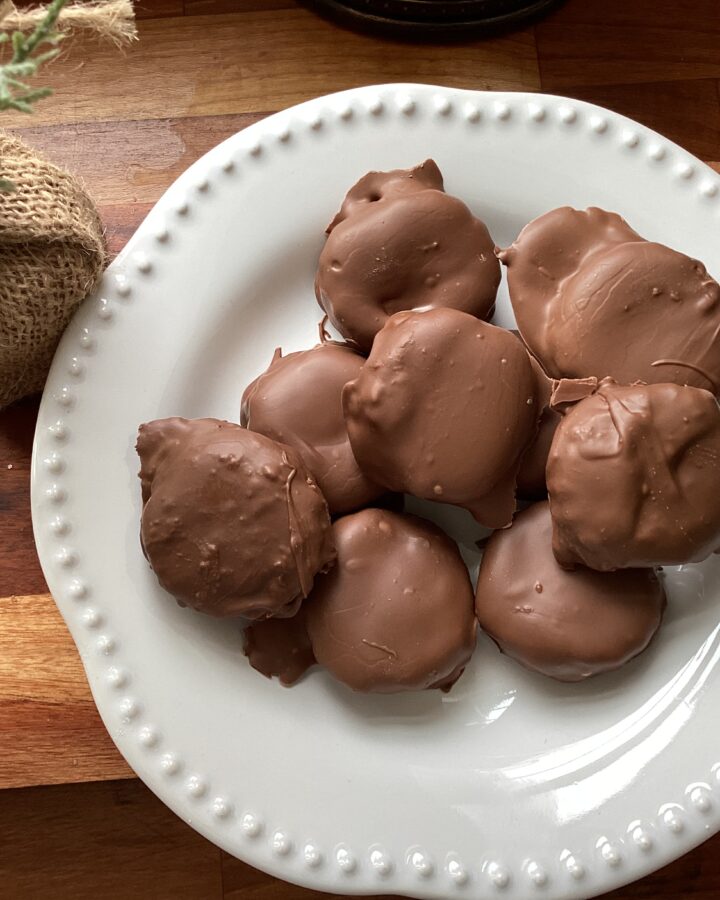 a white plate of rich and creamy peanut butter cups